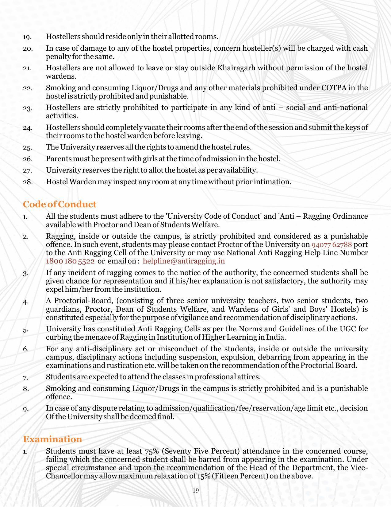 Indira Kala Sangit Vishwavidyalay (University) (IKSVV), Khairagarh 2021-22 (prospectus) - Page 23