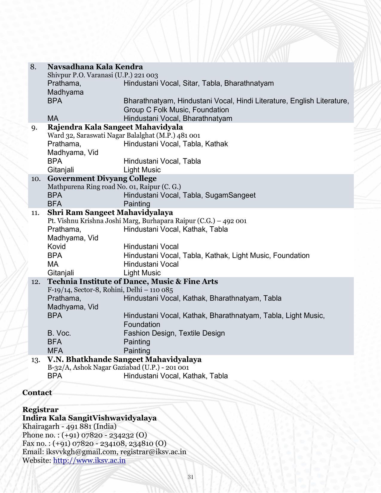 Indira Kala Sangit Vishwavidyalay (University) (IKSVV), Khairagarh 2021-22 (prospectus) - Page 35