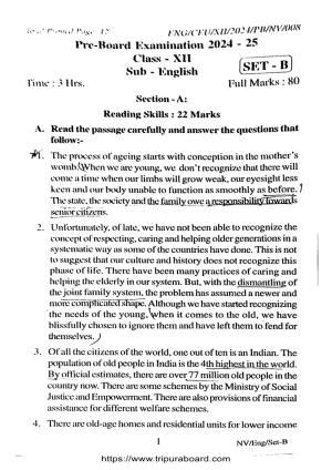 TBSE Class 12 PB English Set-B Question Paper 2025