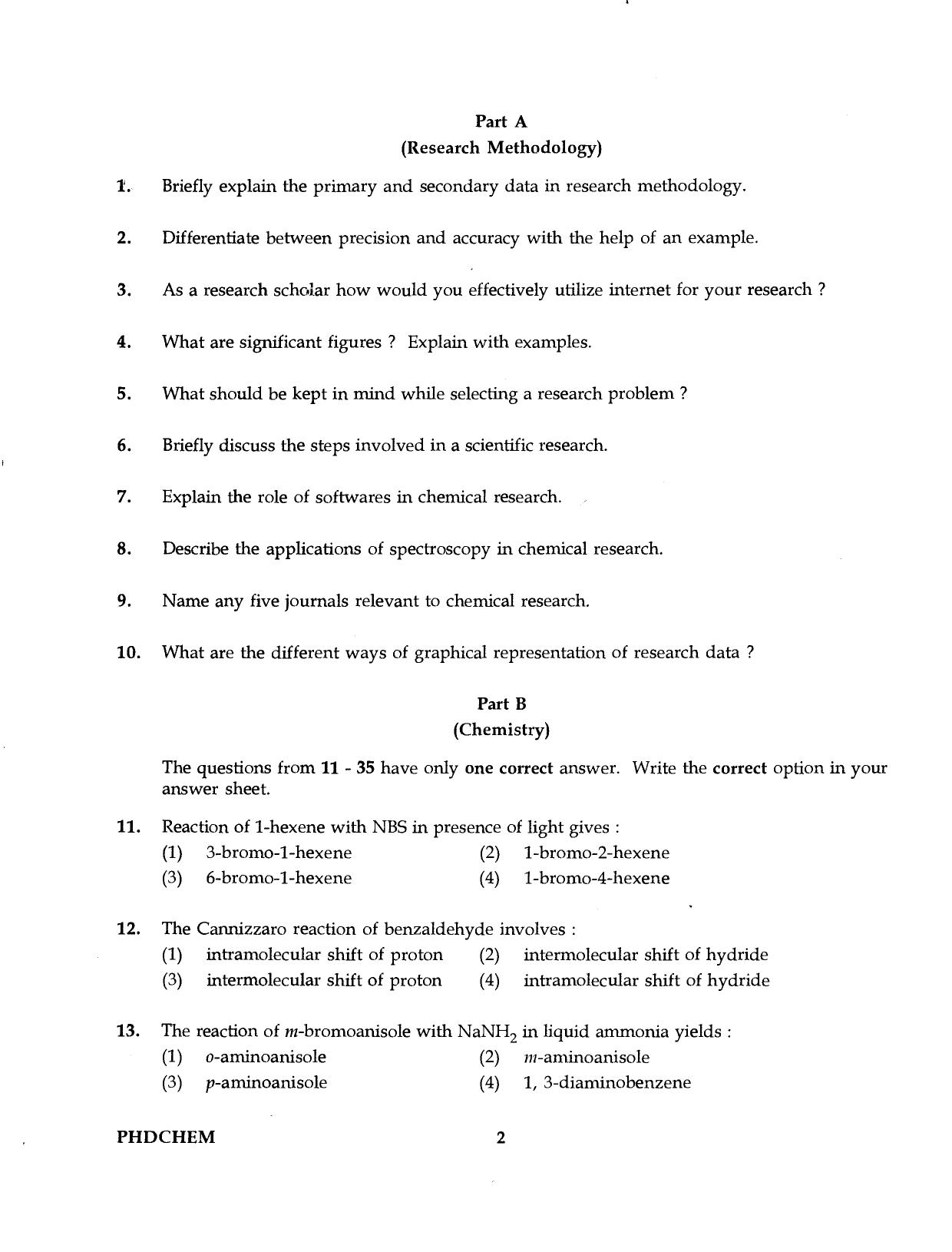 IGNOU PhD Entrance Test Ph.D. (Chemistry) Programme 2016 Question Paper - Page 2