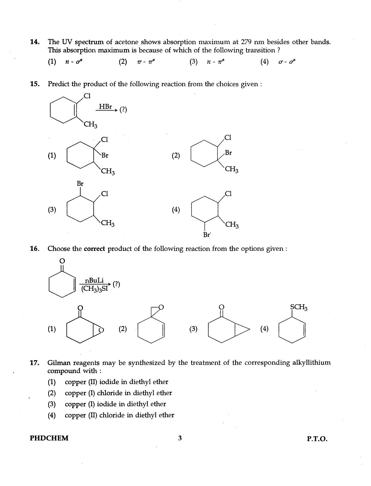 IGNOU PhD Entrance Test Ph.D. (Chemistry) Programme 2016 Question Paper - Page 3