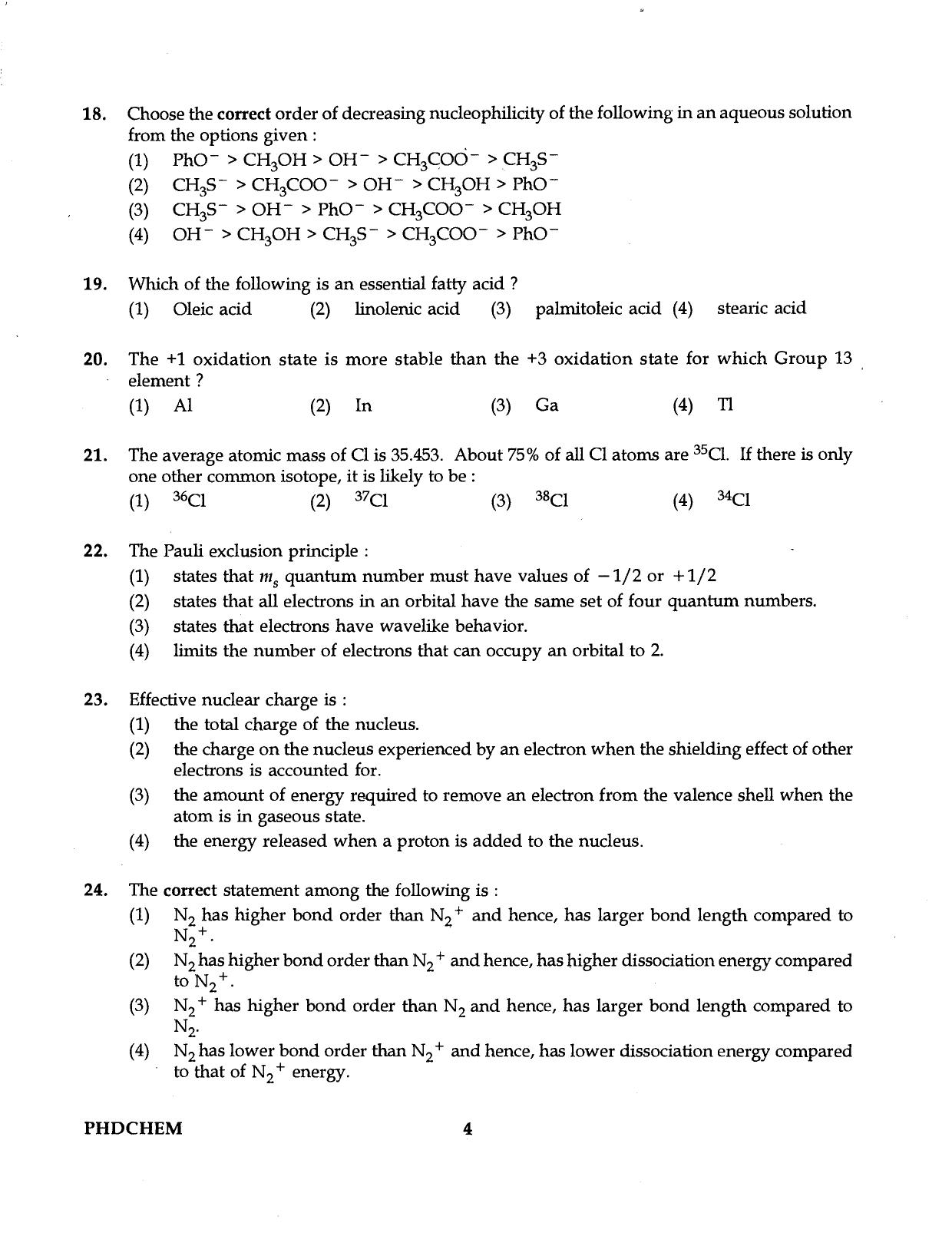 IGNOU PhD Entrance Test Ph.D. (Chemistry) Programme 2016 Question Paper - Page 4