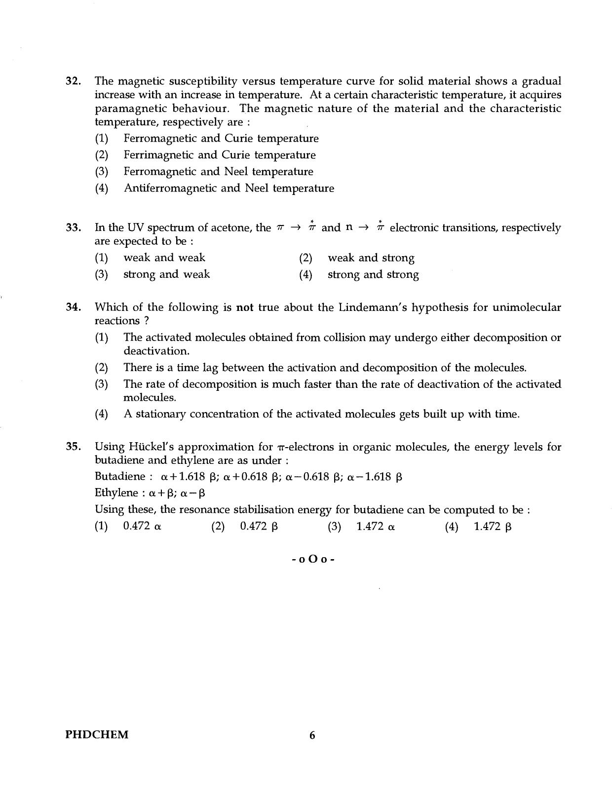 IGNOU PhD Entrance Test Ph.D. (Chemistry) Programme 2016 Question Paper - Page 6