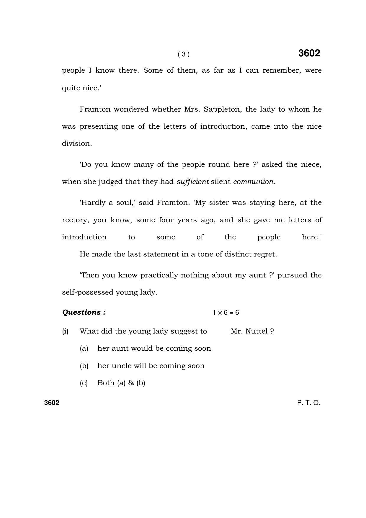 Haryana Board HBSE Class 12 English (Elective) 2018 Question Paper - Page 3