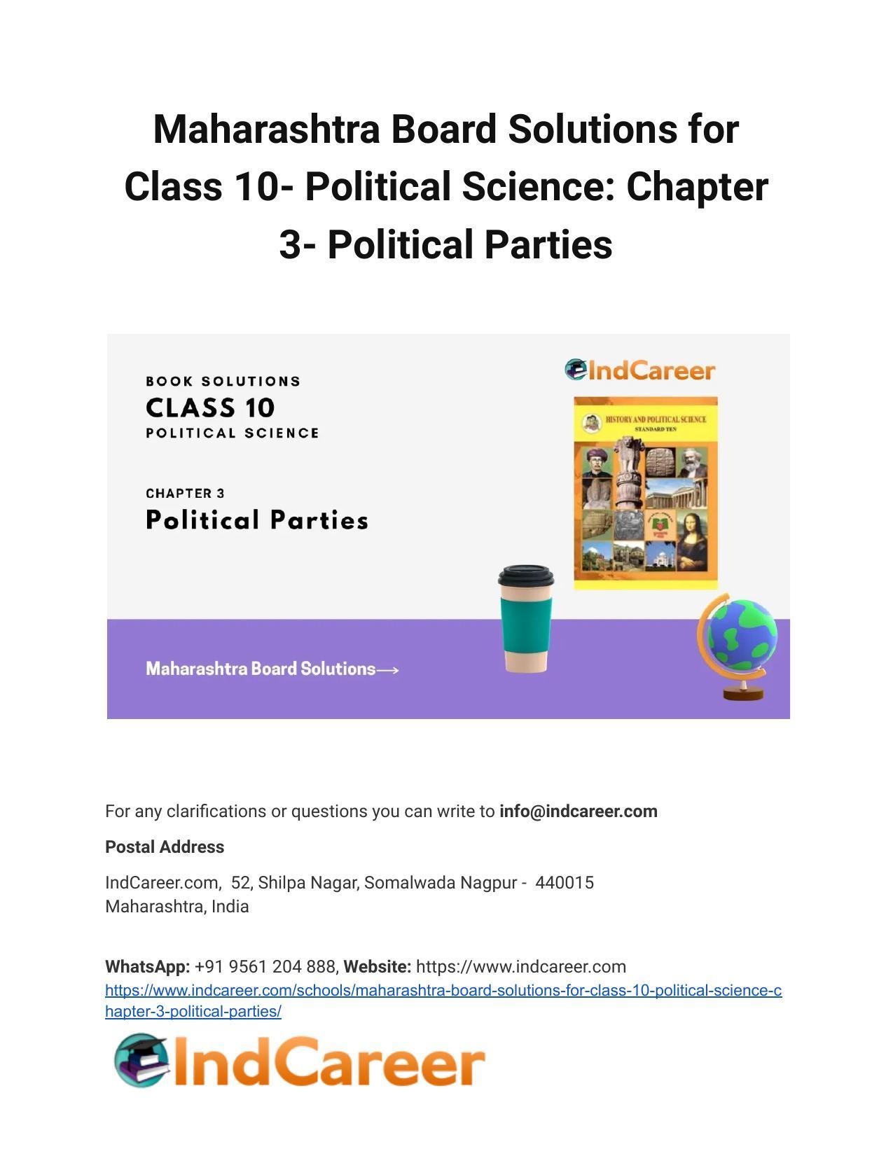 Maharashtra Board Solutions for Class 10- Political Science: Chapter 3- Political Parties - Page 1