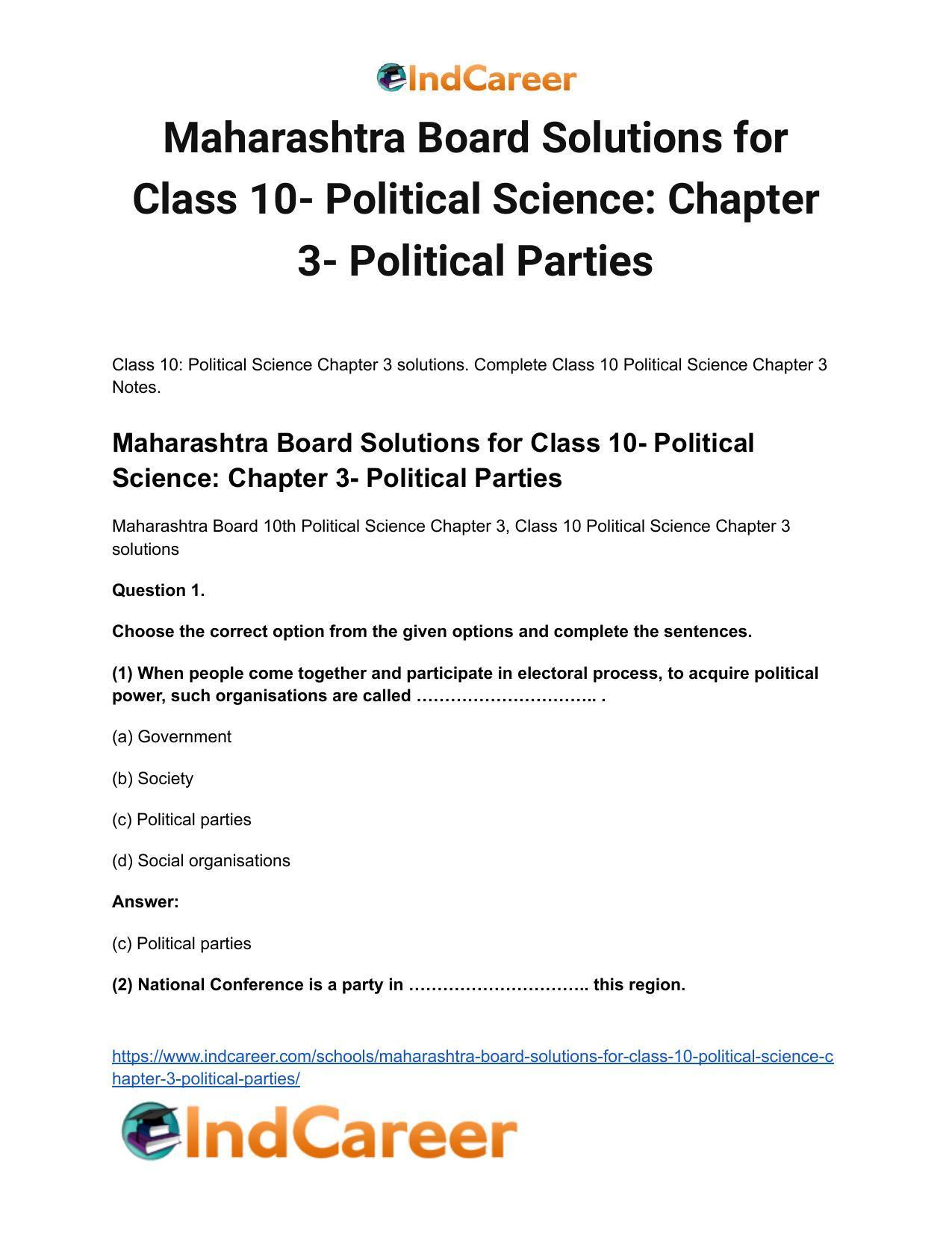 Maharashtra Board Solutions for Class 10- Political Science: Chapter 3- Political Parties - Page 2