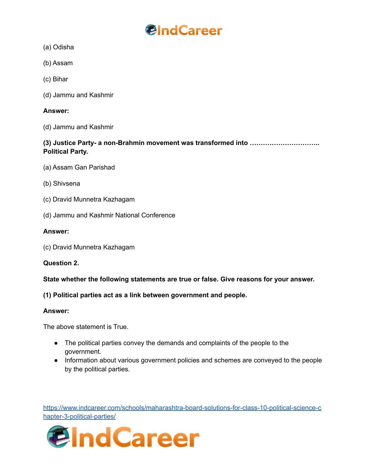 Maharashtra Board Solutions for Class 10- Political Science: Chapter 3- Political Parties - Page 3