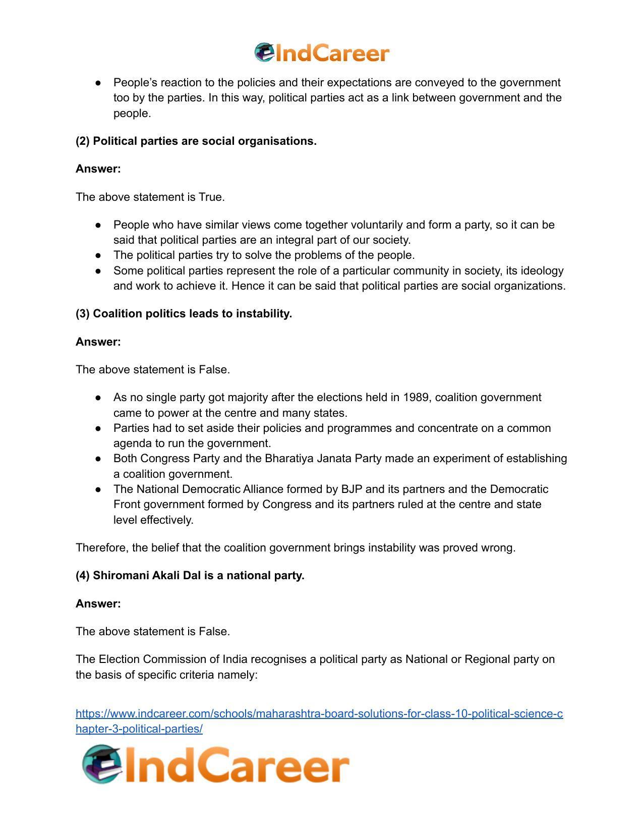 Maharashtra Board Solutions for Class 10- Political Science: Chapter 3- Political Parties - Page 4