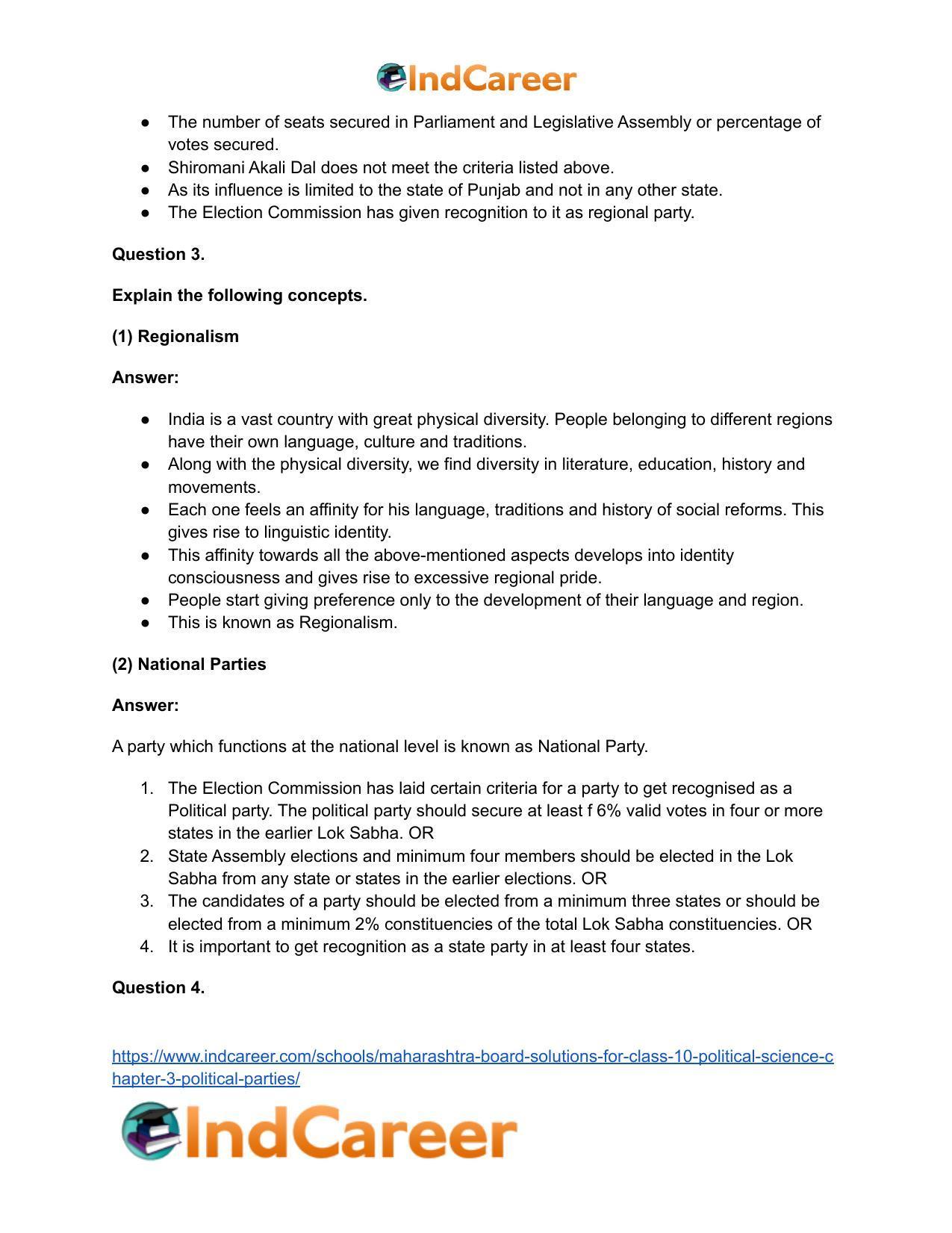 Maharashtra Board Solutions for Class 10- Political Science: Chapter 3- Political Parties - Page 5
