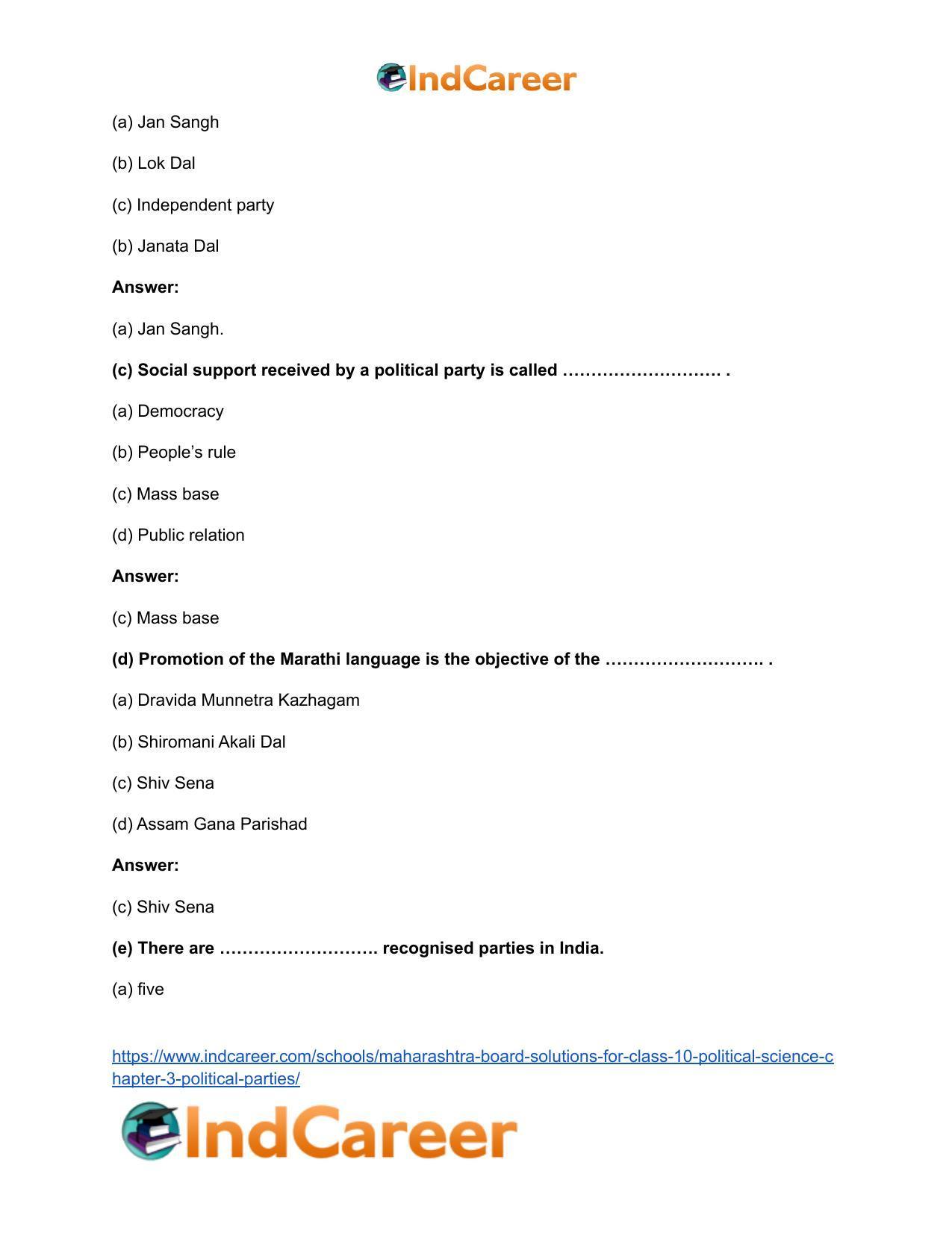 Maharashtra Board Solutions for Class 10- Political Science: Chapter 3- Political Parties - Page 8