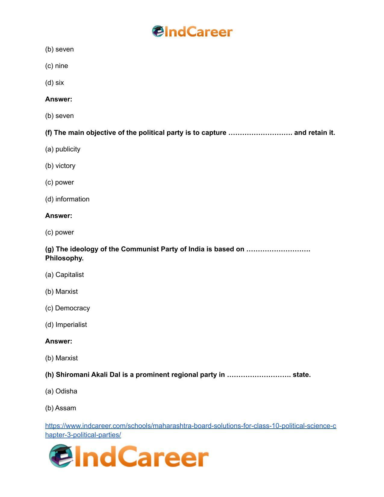 Maharashtra Board Solutions for Class 10- Political Science: Chapter 3- Political Parties - Page 9