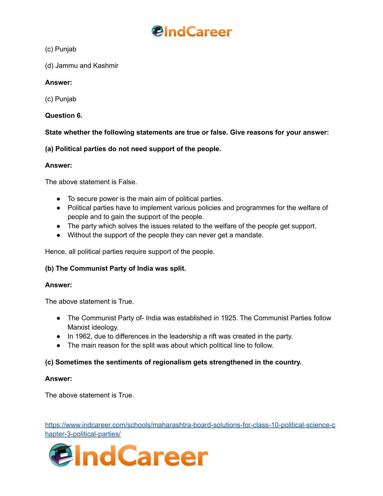 Maharashtra Board Solutions for Class 10- Political Science: Chapter 3- Political Parties - Page 10