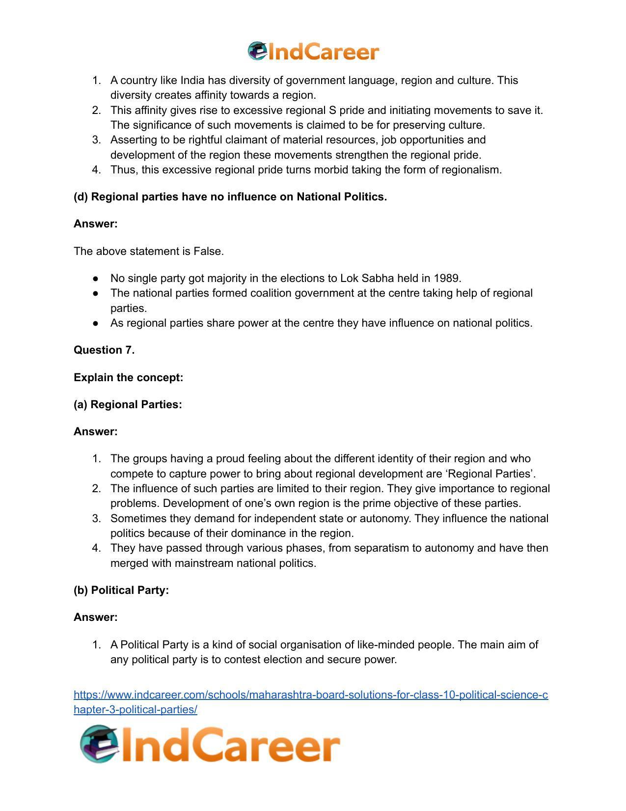 Maharashtra Board Solutions for Class 10- Political Science: Chapter 3- Political Parties - Page 11