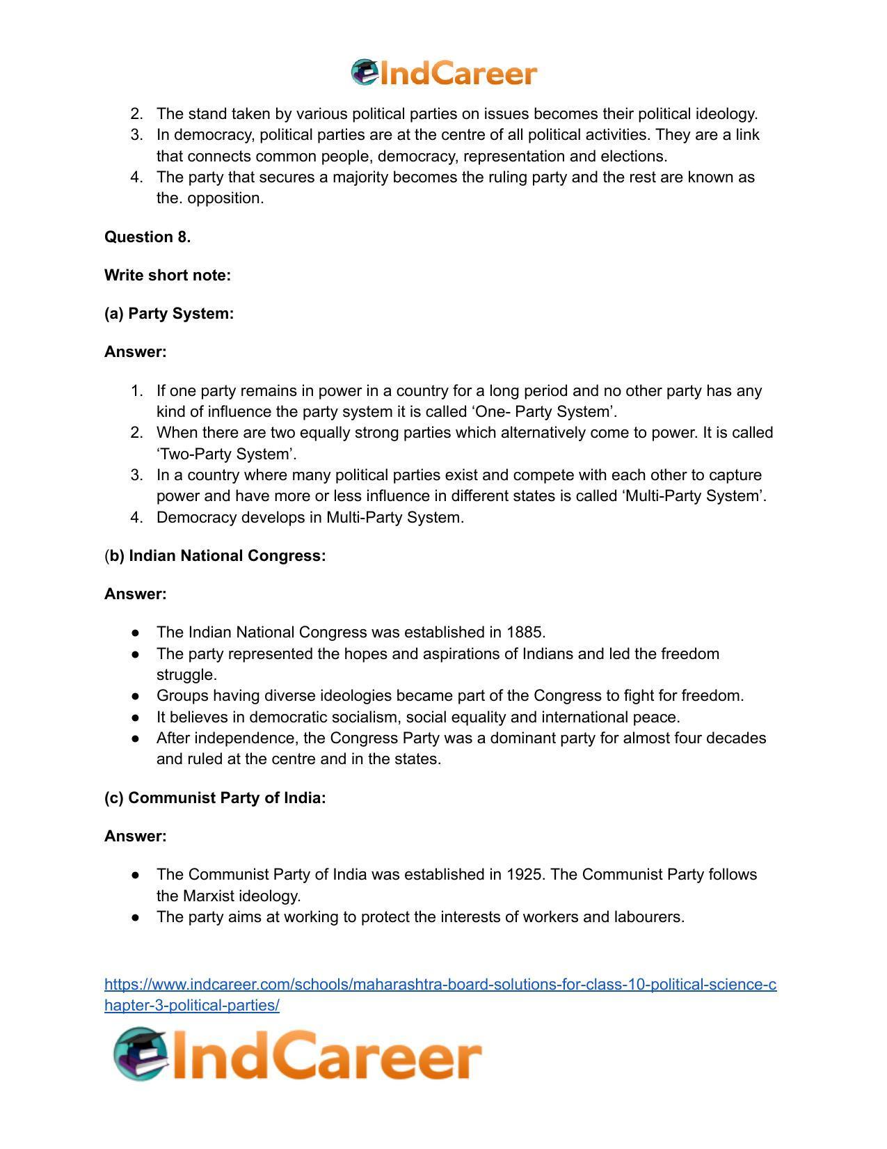 Maharashtra Board Solutions for Class 10- Political Science: Chapter 3- Political Parties - Page 12