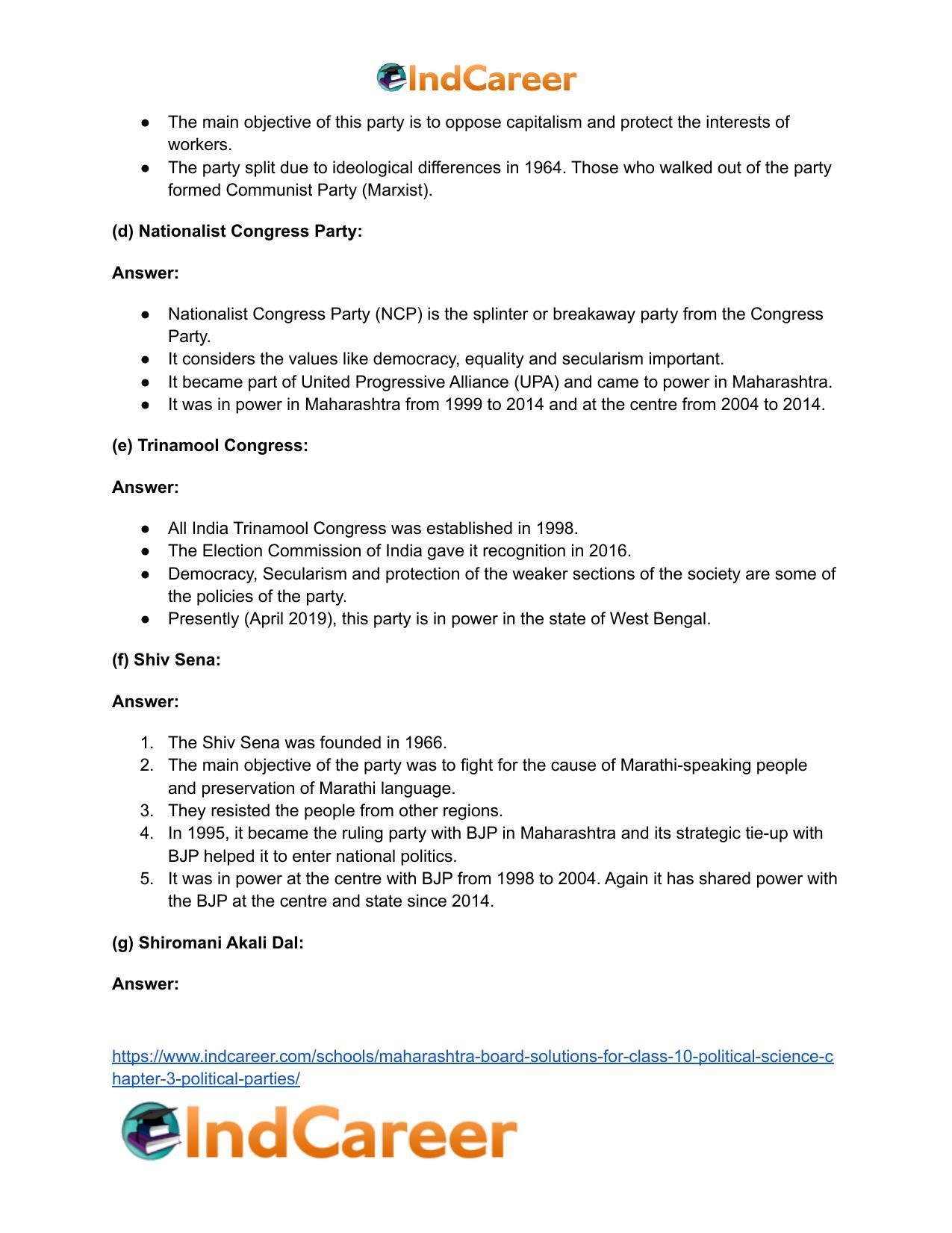 Maharashtra Board Solutions for Class 10- Political Science: Chapter 3- Political Parties - Page 13