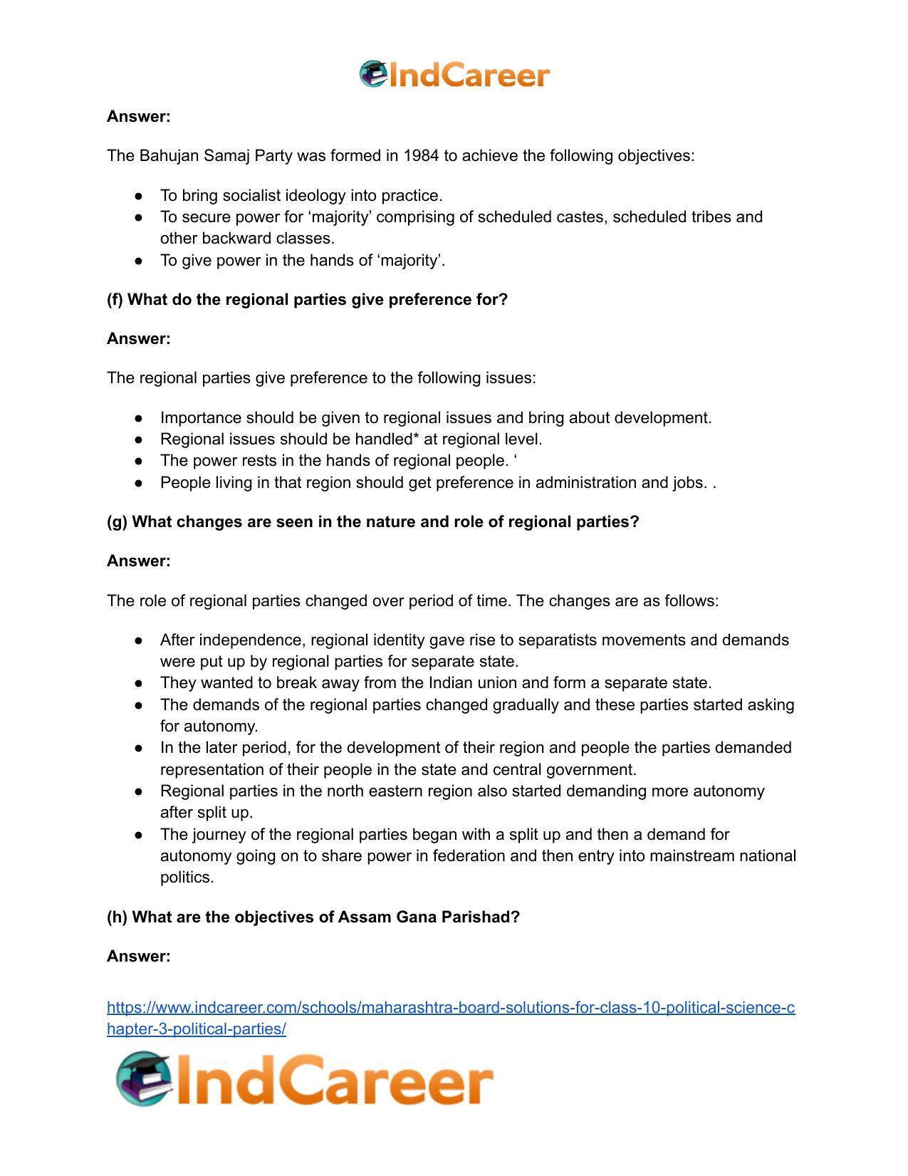Maharashtra Board Solutions for Class 10- Political Science: Chapter 3- Political Parties - Page 20