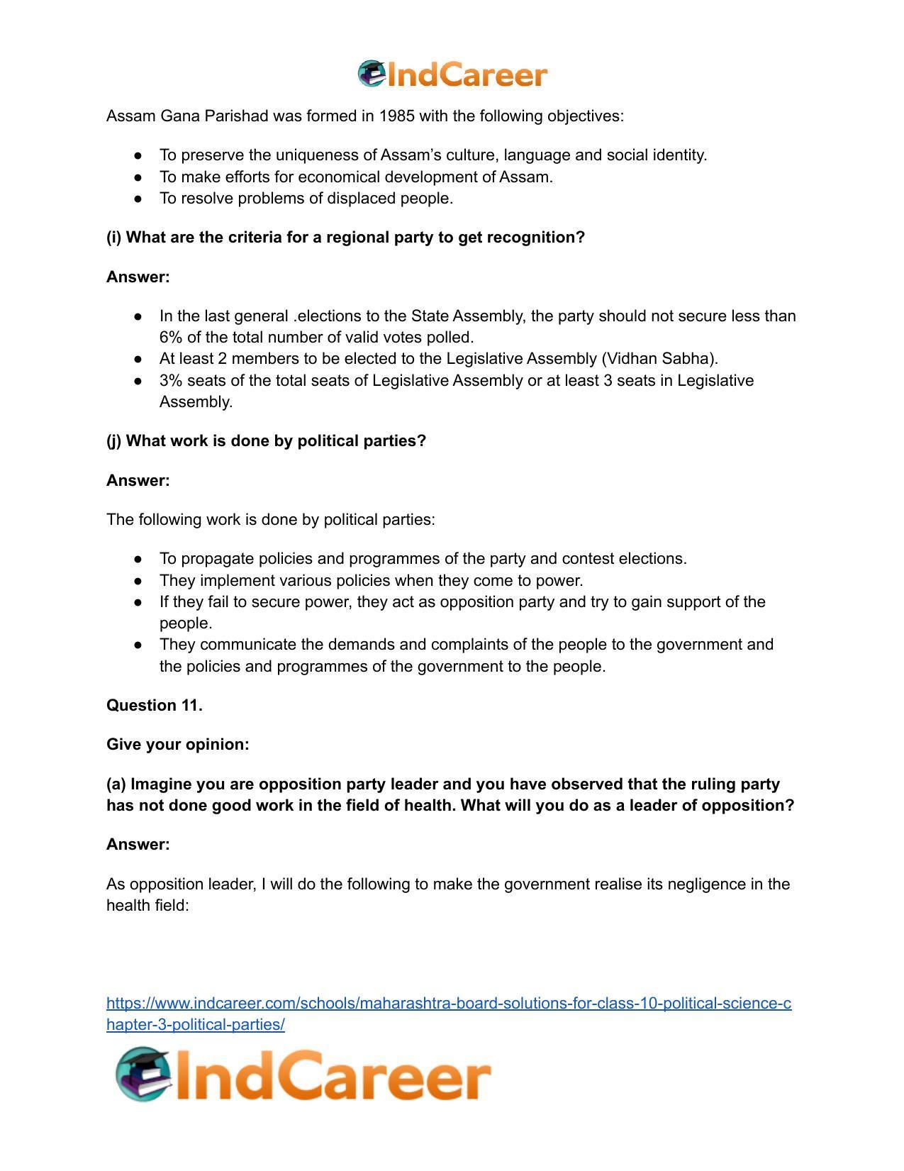 Maharashtra Board Solutions for Class 10- Political Science: Chapter 3- Political Parties - Page 21
