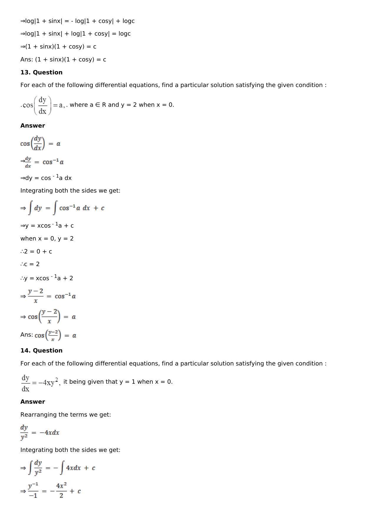 Chapter 19: Differential Equations with Variable Separable Solutions: RS Aggarwal Class 12 Solutions - Page 6