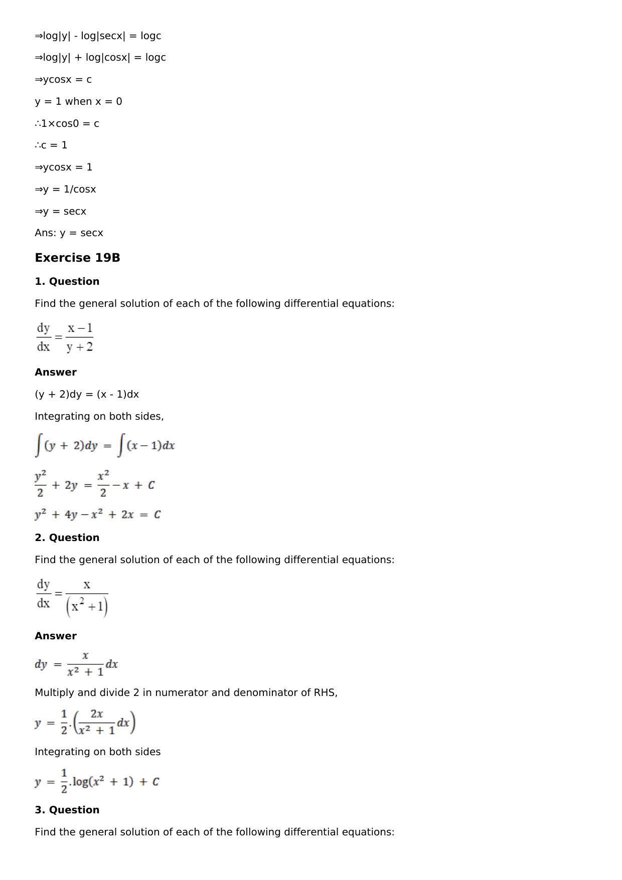 Chapter 19: Differential Equations with Variable Separable Solutions: RS Aggarwal Class 12 Solutions - Page 8