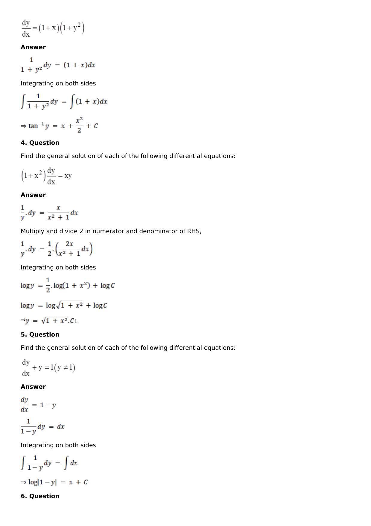 Chapter 19: Differential Equations with Variable Separable Solutions: RS Aggarwal Class 12 Solutions - Page 9