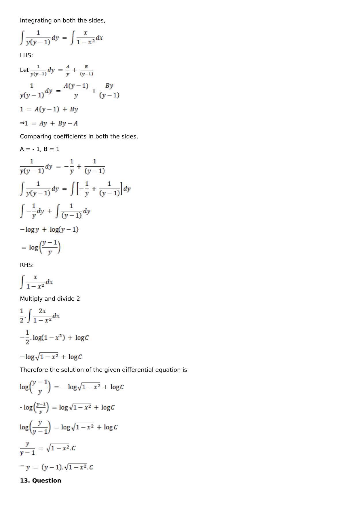 Chapter 19: Differential Equations with Variable Separable Solutions: RS Aggarwal Class 12 Solutions - Page 14