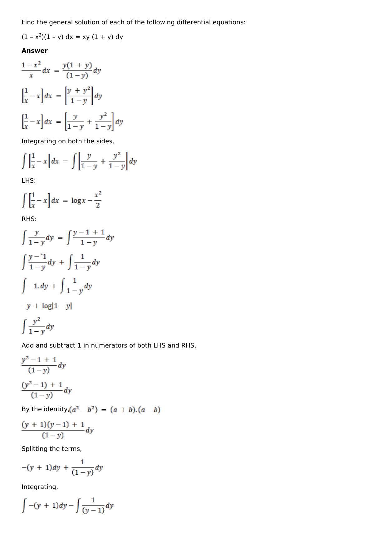 Chapter 19: Differential Equations with Variable Separable Solutions: RS Aggarwal Class 12 Solutions - Page 15