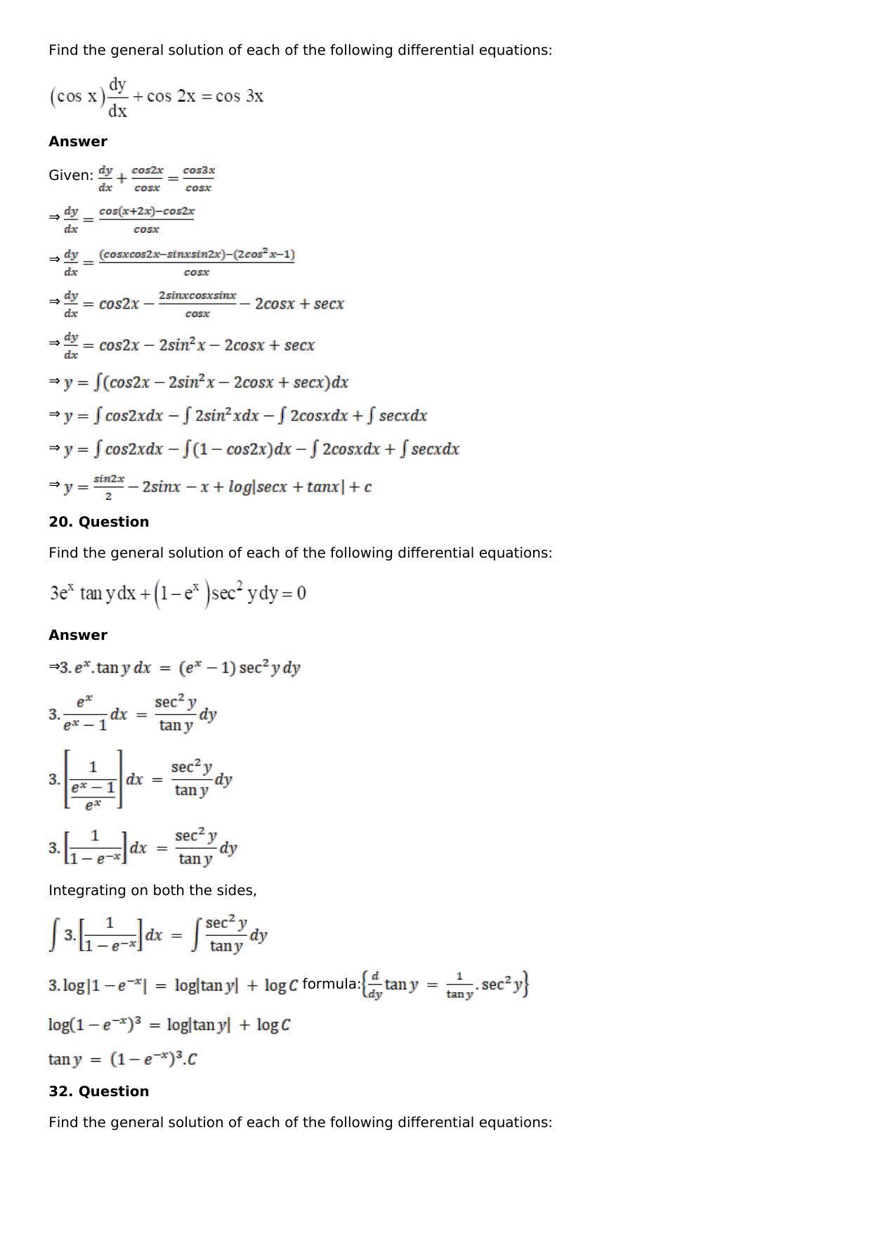 Chapter 19: Differential Equations with Variable Separable Solutions: RS Aggarwal Class 12 Solutions - Page 19