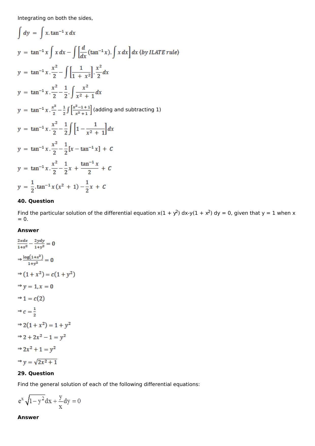 Chapter 19: Differential Equations with Variable Separable Solutions: RS Aggarwal Class 12 Solutions - Page 27