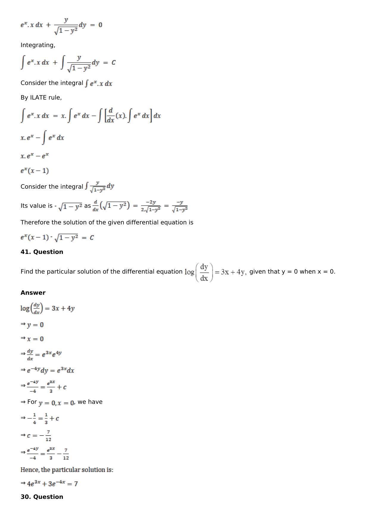 Chapter 19: Differential Equations with Variable Separable Solutions: RS Aggarwal Class 12 Solutions - Page 28