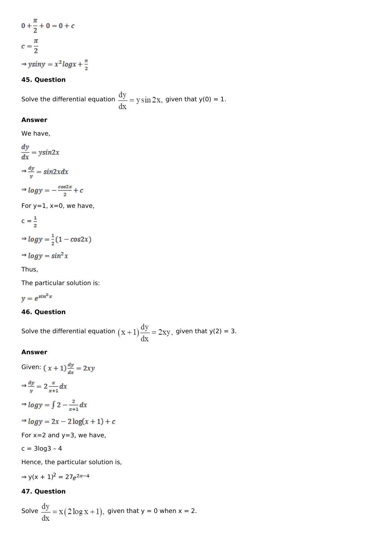 Chapter 19: Differential Equations with Variable Separable Solutions: RS Aggarwal Class 12 Solutions - Page 31