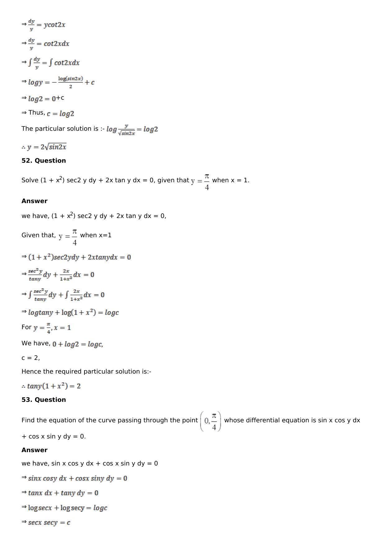 Chapter 19: Differential Equations with Variable Separable Solutions: RS Aggarwal Class 12 Solutions - Page 34