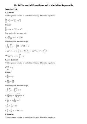 Chapter 19: Differential Equations with Variable Separable Solutions: RS Aggarwal Class 12 Solutions