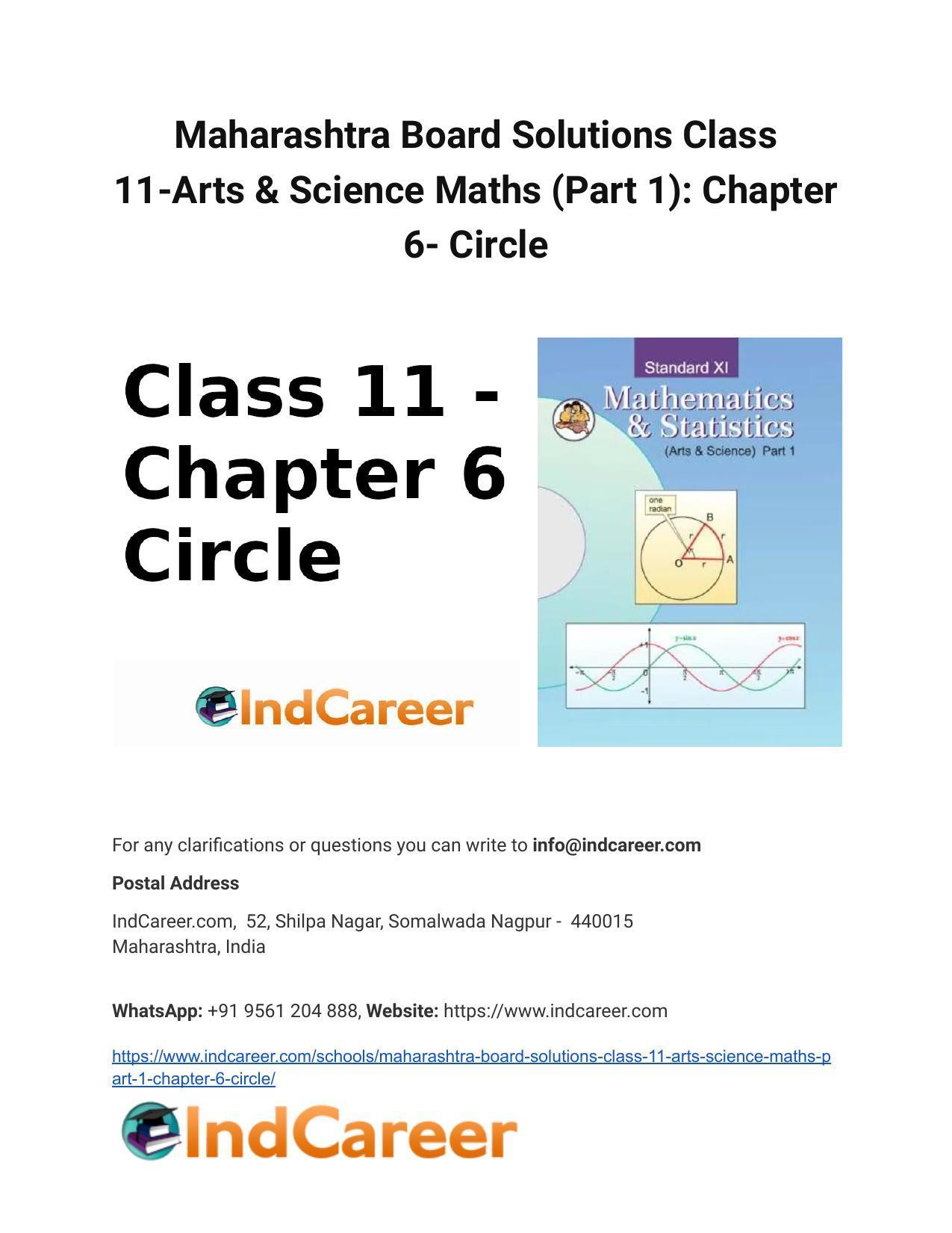 Maharashtra Board Solutions Class 11-Arts & Science Maths (Part 1): Chapter 6- Circle - Page 1