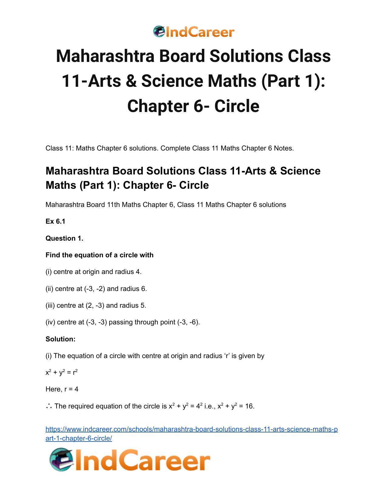 Maharashtra Board Solutions Class 11-Arts & Science Maths (Part 1): Chapter 6- Circle - Page 2