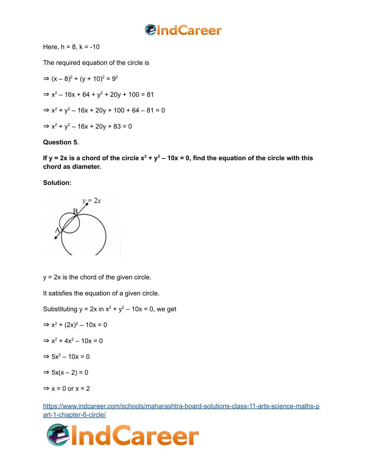 Maharashtra Board Solutions Class 11-Arts & Science Maths (Part 1): Chapter 6- Circle - Page 12