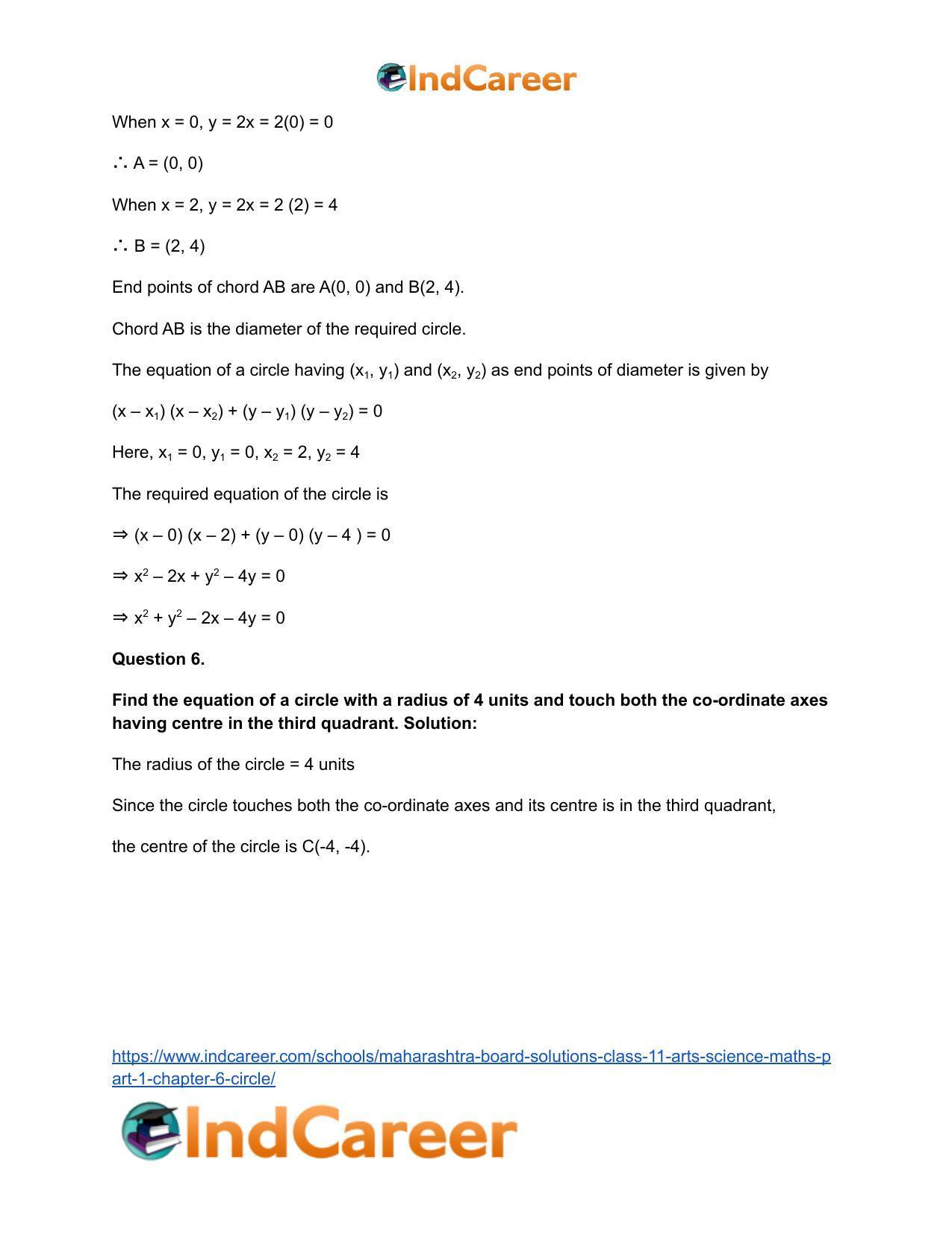 Maharashtra Board Solutions Class 11-Arts & Science Maths (Part 1): Chapter 6- Circle - Page 13