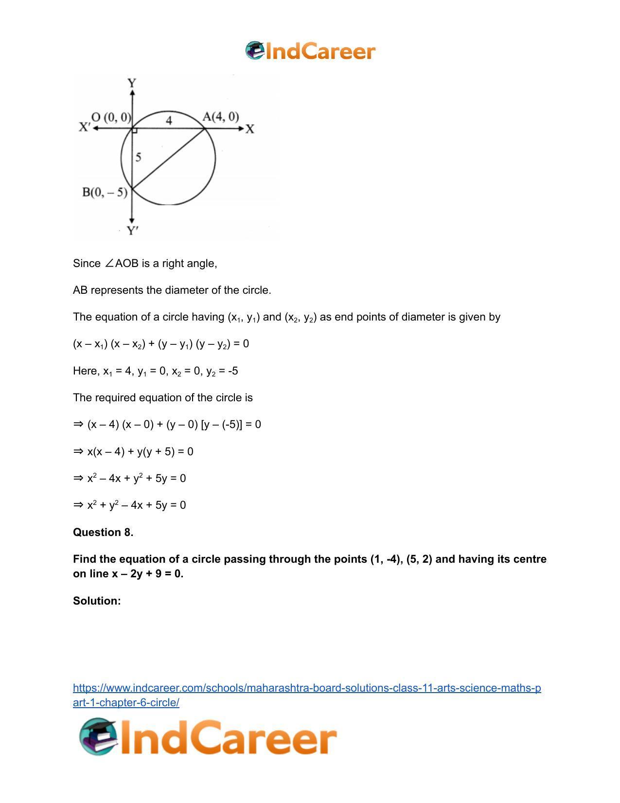 Maharashtra Board Solutions Class 11-Arts & Science Maths (Part 1): Chapter 6- Circle - Page 15