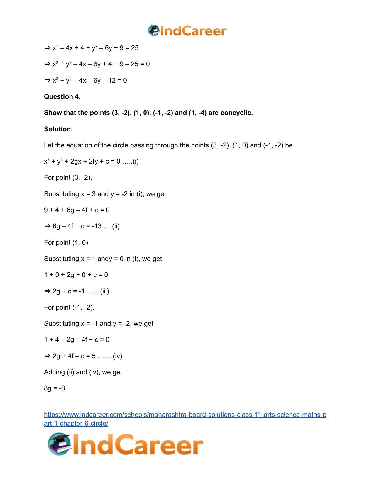 Maharashtra Board Solutions Class 11-Arts & Science Maths (Part 1): Chapter 6- Circle - Page 22