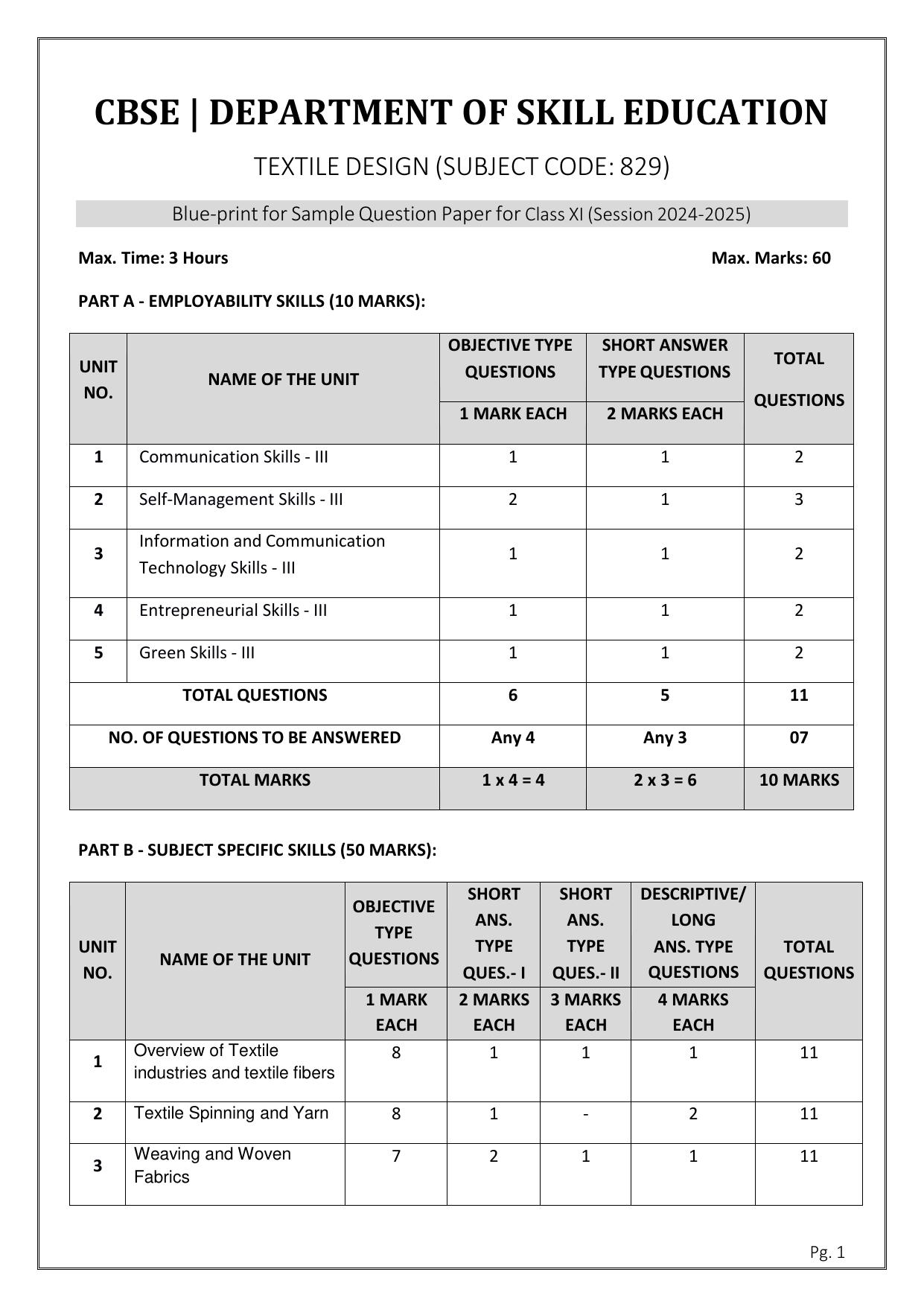 CBSE Class 11: Textile Design 2025 Sample Paper - Page 1