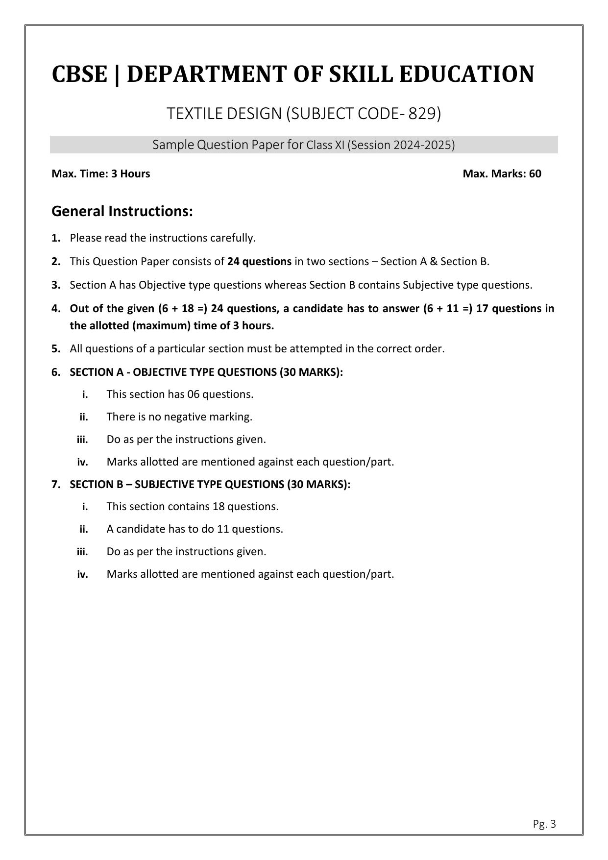 CBSE Class 11: Textile Design 2025 Sample Paper - Page 3