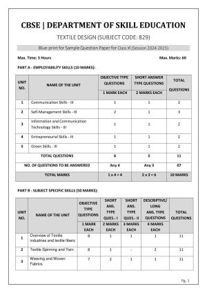 CBSE Class 11: Textile Design 2025 Sample Paper