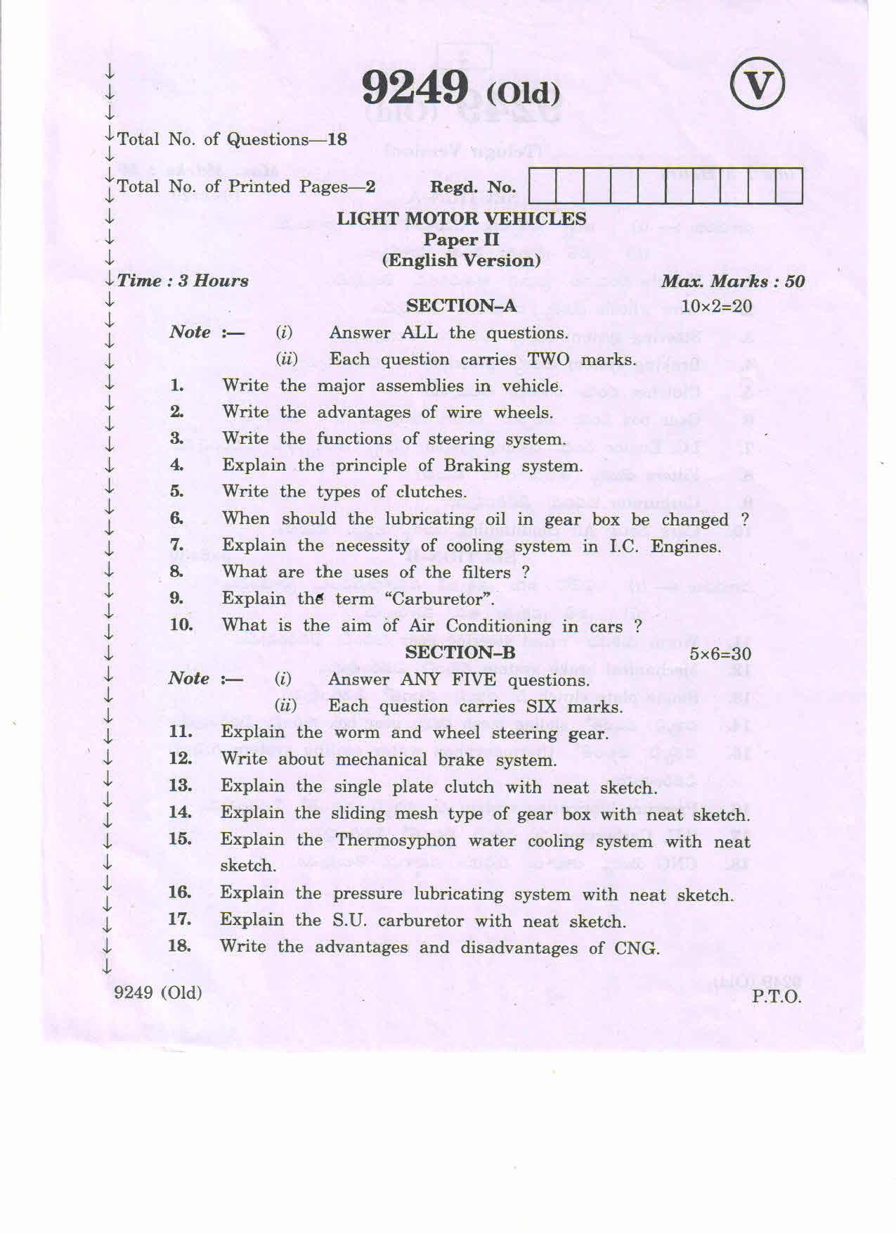 AP Inter 2nd Year Light_Motor Vehicles-II (old) March-2020-Vocational Question Paper - Page 1