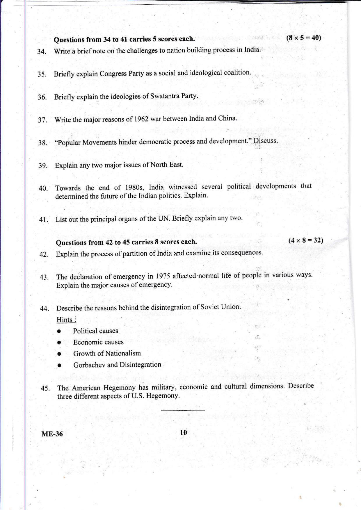 Kerala Plus Two 2021 Political Science Model Question Paper - Page 10