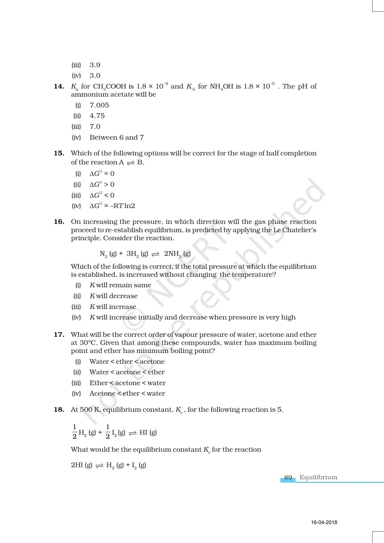 NCERT Exemplar Book for Class 11 Chemistry: Chapter 7 Equilibrium - Page 4