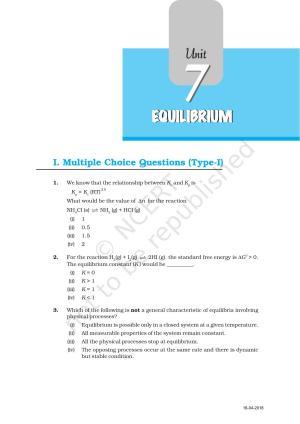 NCERT Exemplar Book for Class 11 Chemistry: Chapter 7 Equilibrium