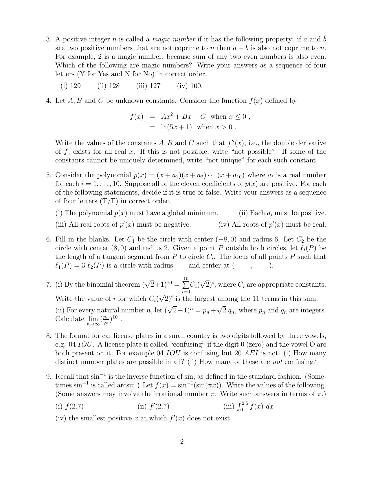 CMI Entrance Exam 2015 Question Paper B.Sc (Hons.) Mathematics and Computer Science - Page 2