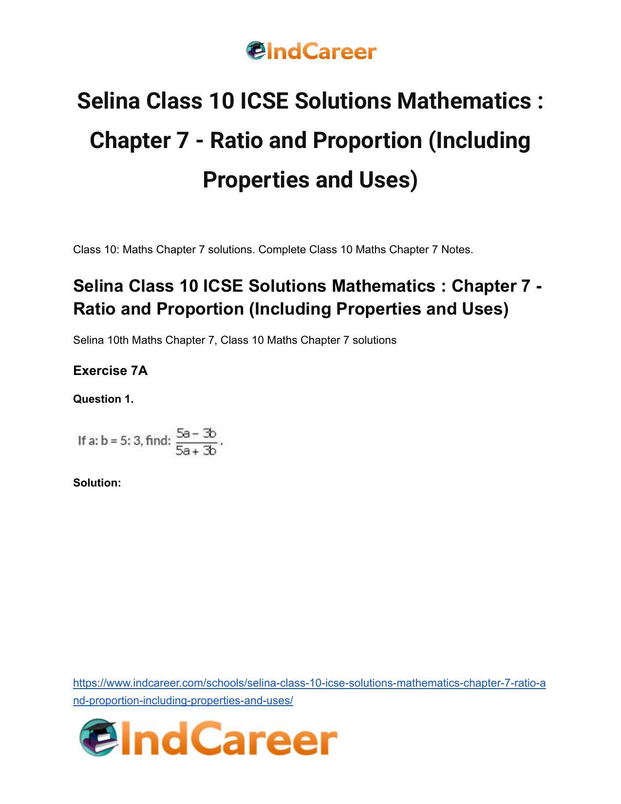 Selina Class 10 ICSE Solutions Mathematics : Chapter 7 - Ratio and Proportion (Including Properties and Uses) - Page 2