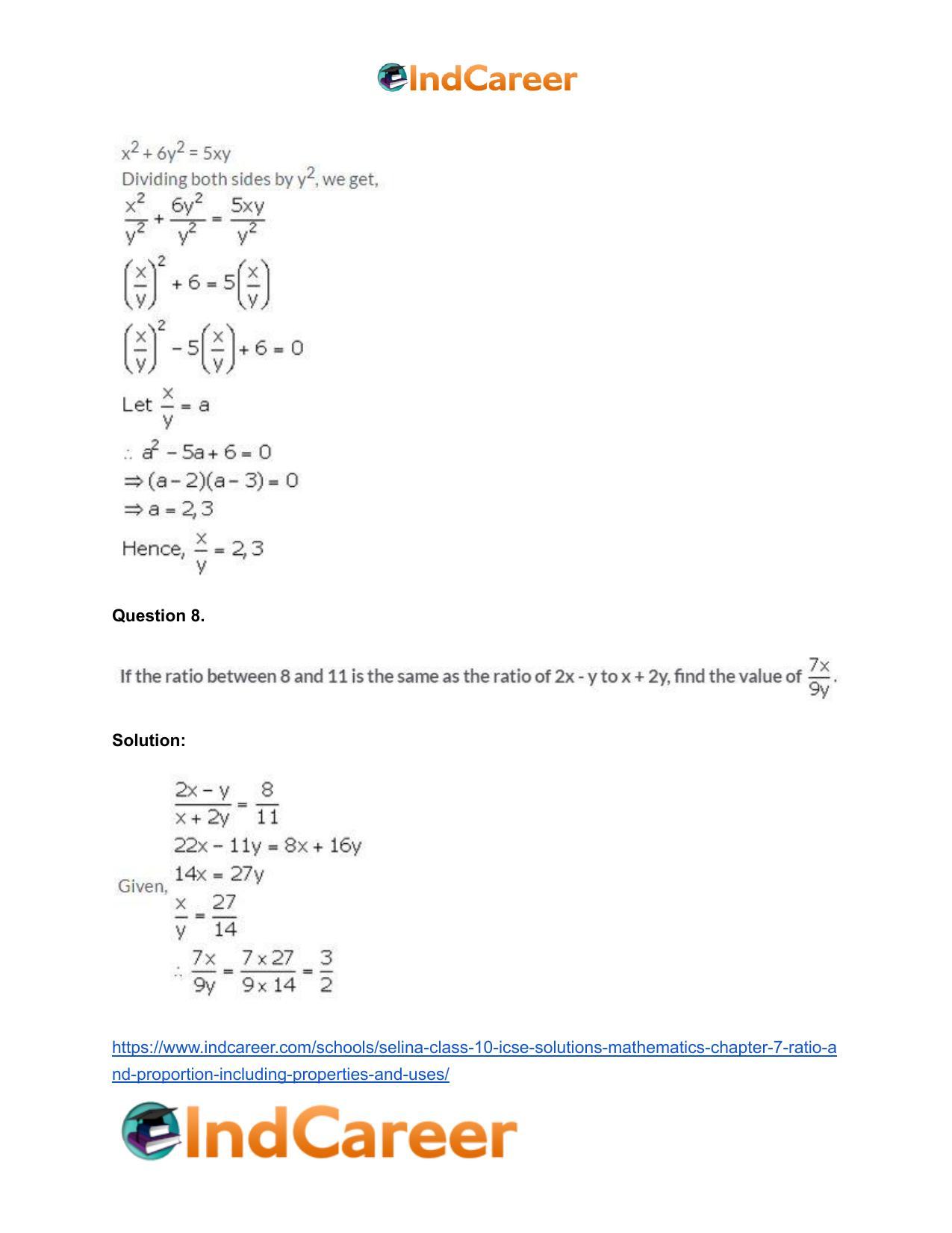 Selina Class 10 ICSE Solutions Mathematics : Chapter 7 - Ratio and Proportion (Including Properties and Uses) - Page 9