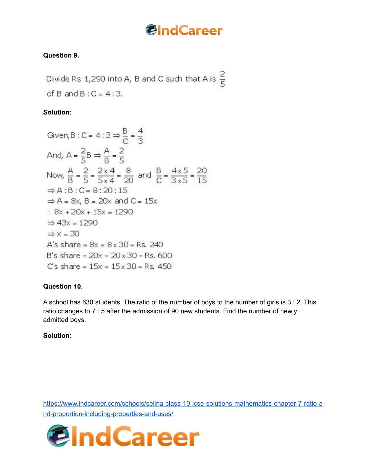 Selina Class 10 ICSE Solutions Mathematics : Chapter 7 - Ratio and Proportion (Including Properties and Uses) - Page 10