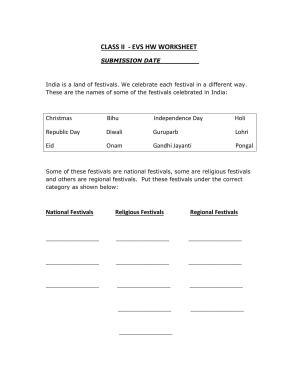 Worksheets for Class 2 EVS Assignment 45 festivals